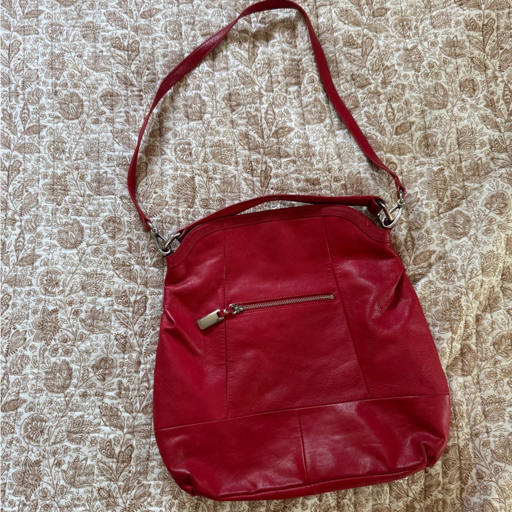 B. Makowsky Large Red Leather Shoulder Bag